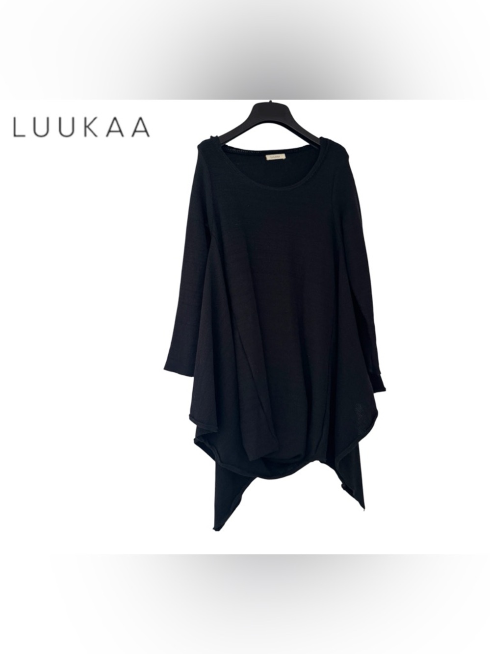 LUUKAA Long-sleeve Asymmetric Hem Black Knit Top - Picture 2 of 5